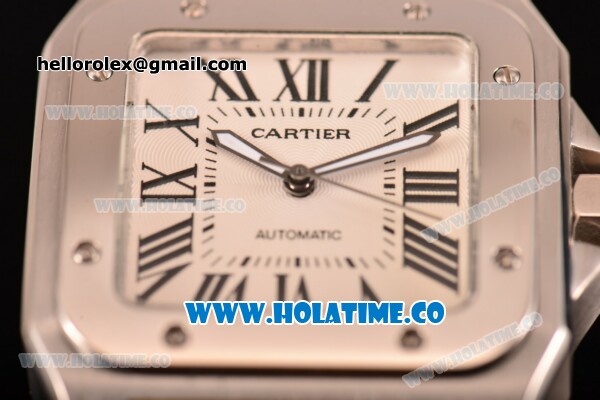 Cartier Santos 100 Large Asia Automatic Steel Case with Yellow Leather Strap Black Roman Numeral Markers and White Dial - Click Image to Close