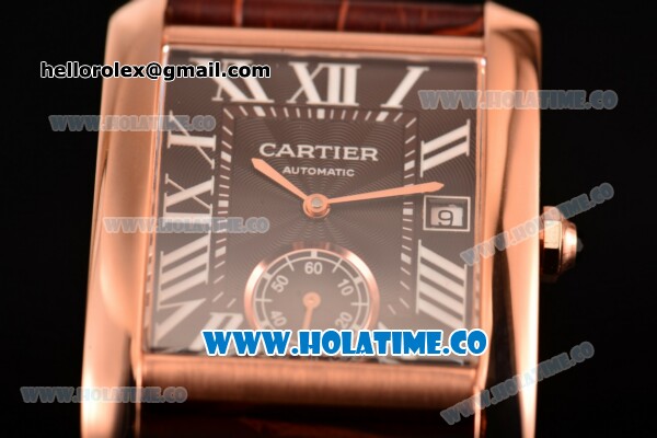 Cariter Tank MC Swiss ETA 2824 Automatic Rose Gold Case with Brown Dial Brown Leather Strap and Roman Numeral Markers - Click Image to Close