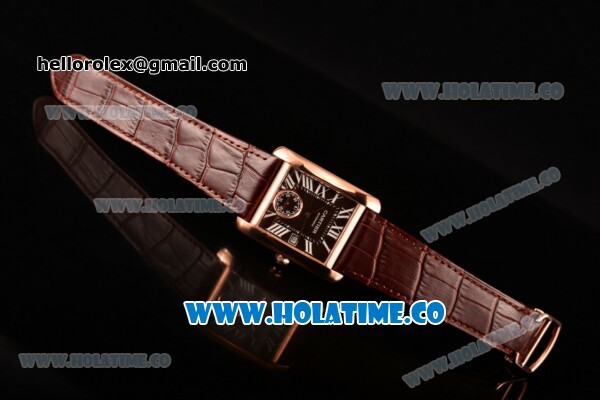 Cariter Tank MC Swiss ETA 2824 Automatic Rose Gold Case with Brown Dial Brown Leather Strap and Roman Numeral Markers - Click Image to Close