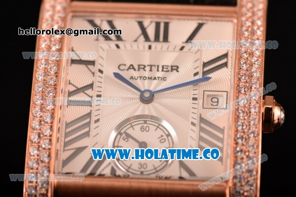 Cariter Tank MC Swiss ETA 2824 Automatic Rose Gold Case with White Dial Black Leather Strap and Roman Numeral Markers - Click Image to Close