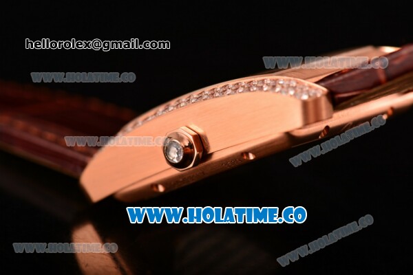 Cariter Tank MC Swiss ETA 2824 Automatic Rose Gold Case with White Dial Brown Leather Strap Diamonds Bezel and Roman Numeral Markers - Click Image to Close