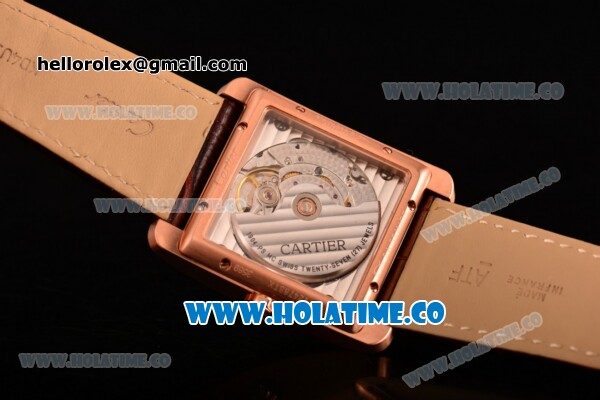 Cariter Tank MC Swiss ETA 2824 Automatic Rose Gold Case with White Dial Brown Leather Strap Diamonds Bezel and Roman Numeral Markers - Click Image to Close