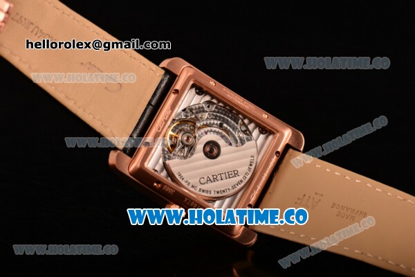 Cariter Tank MC Swiss ETA 2824 Automatic Rose Gold Case with Black Dial Diamonds Bezel and White Roman Numeral Markers - Click Image to Close