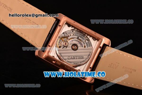 Cariter Tank MC Swiss ETA 2824 Automatic Rose Gold Case with Black Dial and White Roman Numeral Markers - Click Image to Close