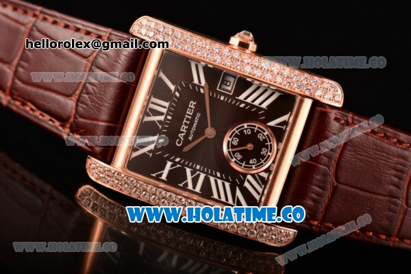 Cariter Tank MC Swiss ETA 2824 Automatic Rose Gold Case with Brown Dial Diamonds Bezel and White Roman Numeral Markers - Click Image to Close