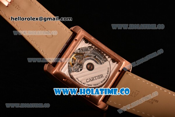 Cariter Tank MC Swiss ETA 2824 Automatic Rose Gold Case with Brown Dial Diamonds Bezel and White Roman Numeral Markers - Click Image to Close