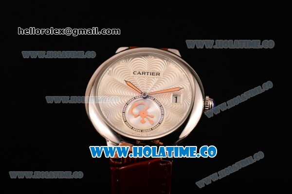 Cartier Rotonde De Swiss Quartz Steel Case with White Guilloche Dial and Brown Leather Strap - Click Image to Close