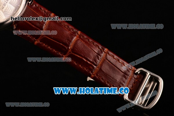 Cartier Rotonde De Swiss Quartz Steel Case with White Guilloche Dial and Brown Leather Strap - Click Image to Close