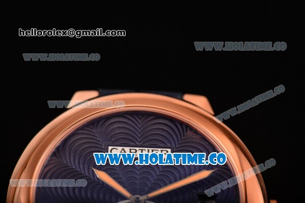 Cartier Rotonde De Swiss Quartz Rose Gold Case with Blue Leather Strap with Blue Guilloche Dial - Click Image to Close