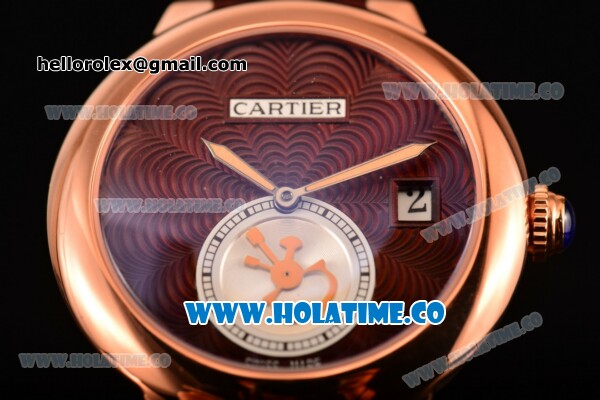 Cartier Rotonde De Swiss Quartz Rose Gold Case with Brown Guilloche Dial and Black Leather Strap - Click Image to Close