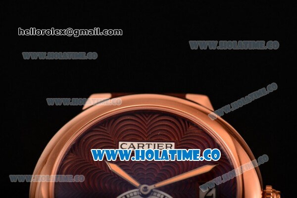 Cartier Rotonde De Swiss Quartz Rose Gold Case with Brown Guilloche Dial and Black Leather Strap - Click Image to Close
