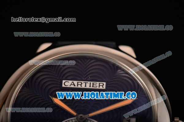 Cartier Rotonde De Swiss Quartz Steel Case with Blue Guilloche Dial and Blue Leather Strap - Click Image to Close