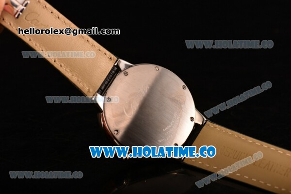 Cartier Rotonde De Swiss Quartz Steel Case with Black Guilloche Dial and Black Leather Strap - Click Image to Close