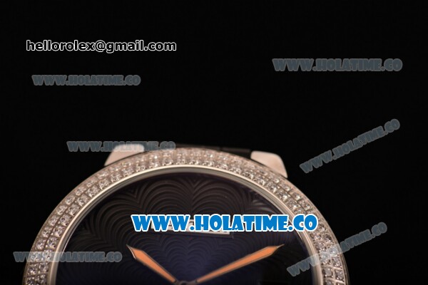 Cartier Rotonde De Swiss Quartz Steel Case with Black Guilloche Dial Diamonds Bezel and Black Leather Strap - Click Image to Close