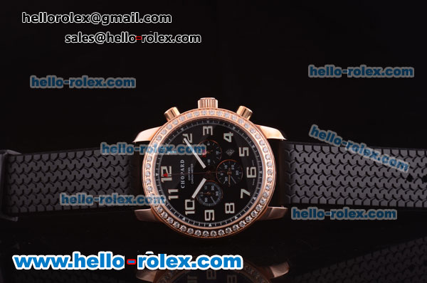 Chopard Miglia GT XL Chronograph Miyota Quartz Rose Gold Case with Diamond Bezel and Black Dial - Click Image to Close