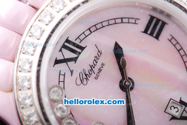 Chopard Full Ceramic Swiss ETA Quartz Movement with Pink Dial and Diamond Bezel - Click Image to Close