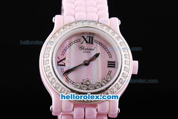 Chopard Full Ceramic Swiss ETA Quartz Movement with Pink Dial and Diamond Bezel - Click Image to Close