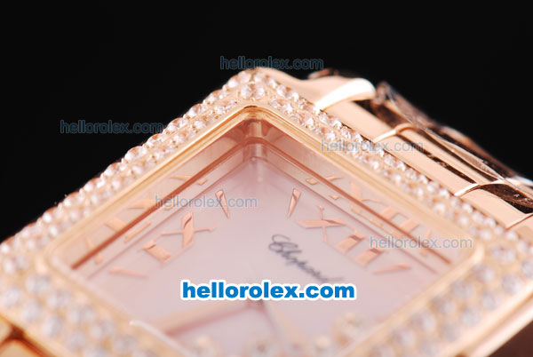 Chopard Happy Sport Swiss ETA Quartz Movement Pink Dial with Diamond Bezel and Rose Gold Square Case-SSStrap - Click Image to Close