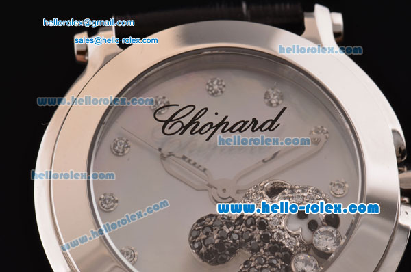 Chopard Happy Sport - Mickey Swiss Quartz Stainless Steel Case with Black Leather Strap and White MOP Dial - Click Image to Close