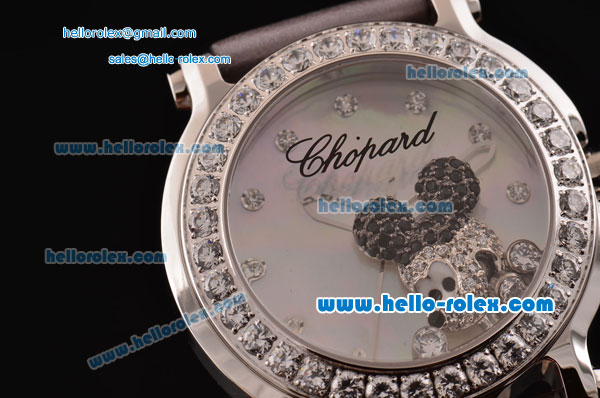 Chopard Happy Sport - Mickey Swiss Quartz Stainless Steel Case Diamond Bezel with Grey Leather Strap and White MOP Dial - Click Image to Close