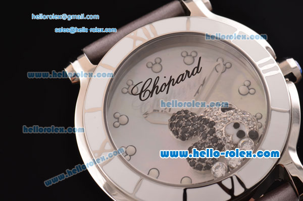 Chopard Happy Sport - Mickey Swiss Quartz Stainless Steel Case White Bezel with Grey Leather Strap and White MOP Dial - Click Image to Close