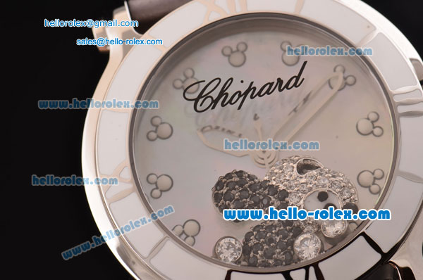 Chopard Happy Sport - Mickey Swiss Quartz Stainless Steel Case White Bezel with Grey Leather Strap and White MOP Dial - Click Image to Close