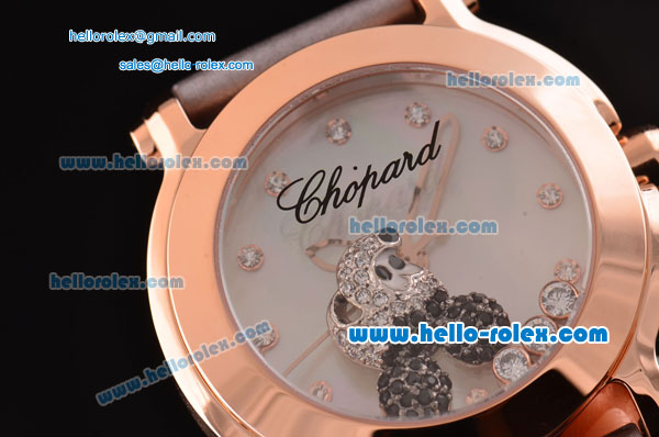 Chopard Happy Sport - Mickey Swiss Quartz Rose Gold Case with Grey Leather Strap and White MOP Dial Diamond Markers - Click Image to Close