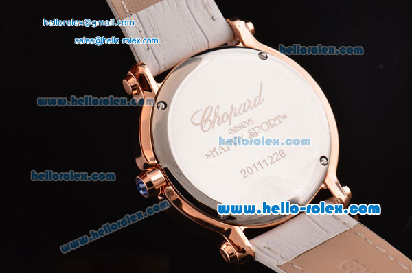 Chopard Happy Sport - Mickey Swiss Quartz Rose Gold Case Diamond Bezel with White Leather Strap and White MOP Dial - Click Image to Close