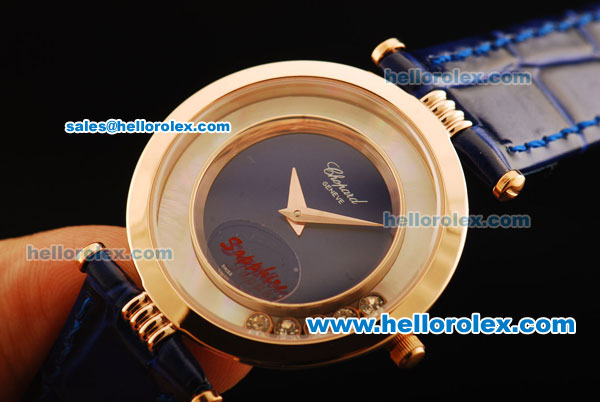 Chopard Happy Sport Swiss Quartz Movement Rose Gold Case with Blue Dial and Blue Leather Strap - Click Image to Close