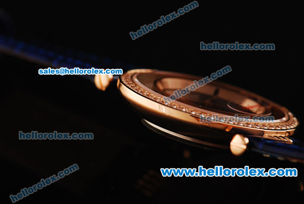 Chopard Swiss ETA Quartz Rose Gold Case with Diamond Bezel and Blue Leather Strap - Click Image to Close