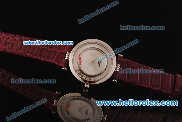 Chopard Swiss ETA Quartz Steel Case with MOP Dial and Plum Leather Strap - Click Image to Close