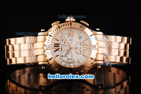 Chopard Happy Sport Chronograph Miyota Quartz Movement Rose Gold Case with White Dial and Rome Numeral Markers - Click Image to Close