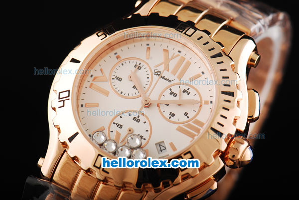Chopard Happy Sport Chronograph Miyota Quartz Movement Rose Gold Case with White Dial and Rome Numeral Markers - Click Image to Close