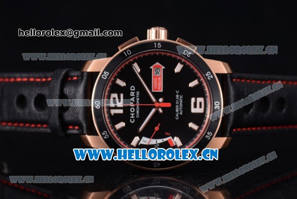 Chopard Mille Miglia GTS Power Control Miyota OS2035 Quartz Rose Gold Case Black Dial Black Leather Strap and Red Second Hand - Click Image to Close