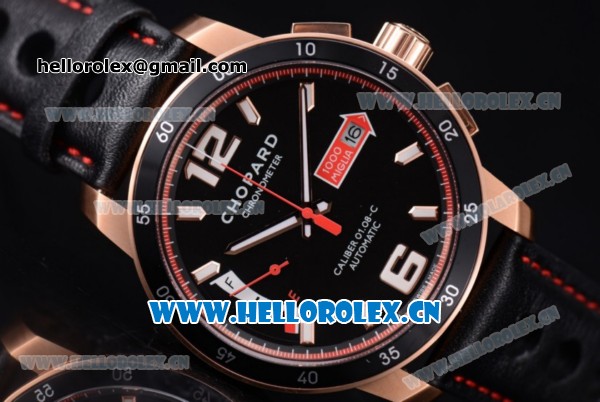 Chopard Mille Miglia GTS Power Control Miyota OS2035 Quartz Rose Gold Case Black Dial Black Leather Strap and Red Second Hand - Click Image to Close