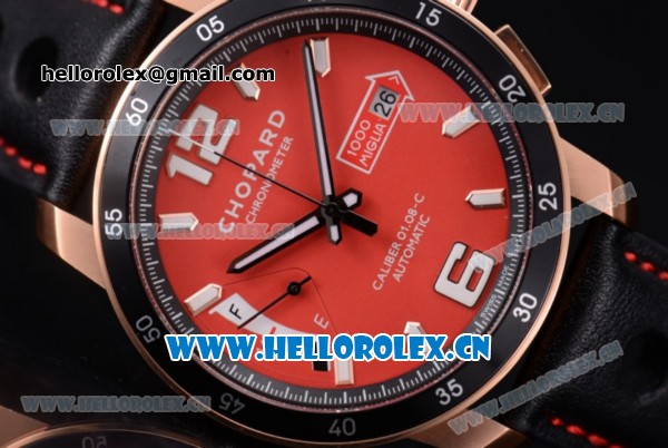 Chopard Mille Miglia GTS Power Control Miyota OS2035 Quartz Rose Gold Case Red Dial Black Leather Strap and Arabic Number/Stick Markers - Click Image to Close