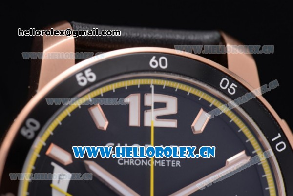 Chopard Mille Miglia GTS Power Control Miyota OS2035 Quartz Rose Gold Case Black Dial Black Leather Strap and Yellow Second Hand - Click Image to Close