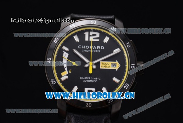 Chopard Mille Miglia GTS Power Control Miyota OS2035 Quartz PVD Case Black Dial Black Leather Strap and Yellow Inner Bezel - Click Image to Close