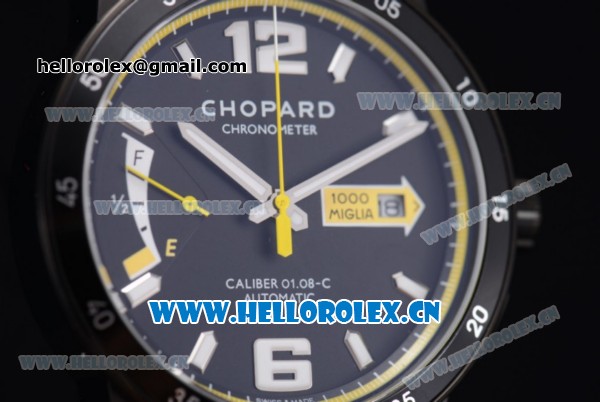 Chopard Mille Miglia GTS Power Control Miyota OS2035 Quartz PVD Case Black Dial Black Leather Strap and Yellow Inner Bezel - Click Image to Close