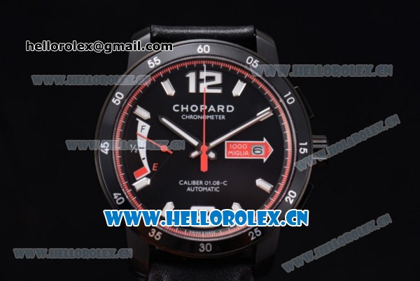 Chopard Mille Miglia GTS Power Control Miyota OS2035 Quartz PVD Case Black Dial Black Leather Strap and Red Inner Bezel - Click Image to Close