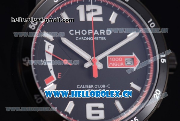 Chopard Mille Miglia GTS Power Control Miyota OS2035 Quartz PVD Case Black Dial Black Leather Strap and Red Inner Bezel - Click Image to Close
