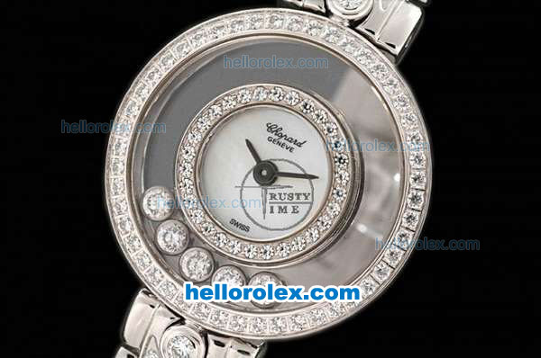 Chopard Happy Sport Swiss Quartz Movement White Dial with Diamond Bezel and Diamond Strap - Click Image to Close