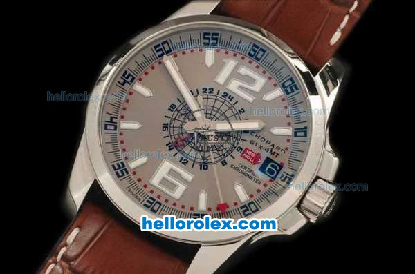 Chopard Mille Miglia GTXL GMT Swiss ETA Automatic Movement Steel Case with White Markers and Brown Leather Strap - Click Image to Close