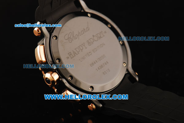 Chopard Happy Sport Chronograph Original Quartz Movement Ceramic Case with Rose Gold Bezel and Black Rubber Strap - Click Image to Close