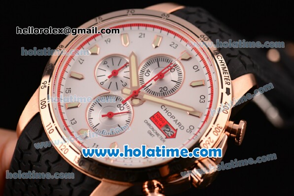 Chopard Mille Miglia Chrono Miyota Quartz Rose Gold Case with Black Rubber Bracelet White Dial and Stick Markers - Click Image to Close