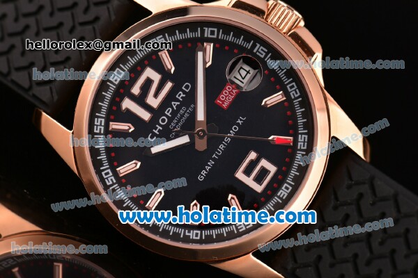 Chopard Mille Miglia Gran Turismo XL Miyota OS2035 Quartz Rose Gold Case with Black Dial and Stick/Arabic Numeral Markers - Click Image to Close