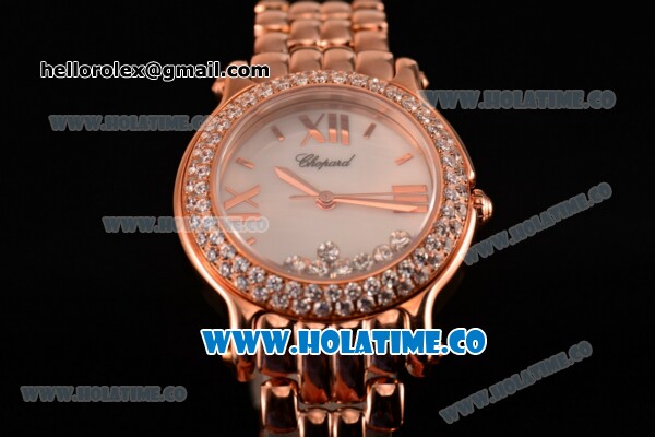 Chopard Happy Sport Swiss ETA Quartz Movement Full Rose Gold with Diamond Bezel and White MOP Dial - Click Image to Close