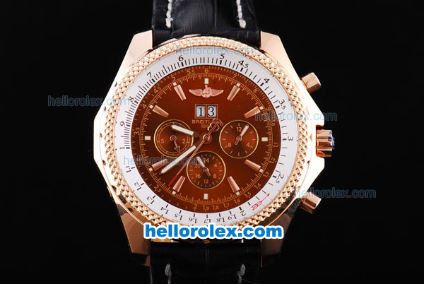 Breitling Bentley Automatic Rose Gold Bezel with Brown Dial and Black Leather Strap - Click Image to Close
