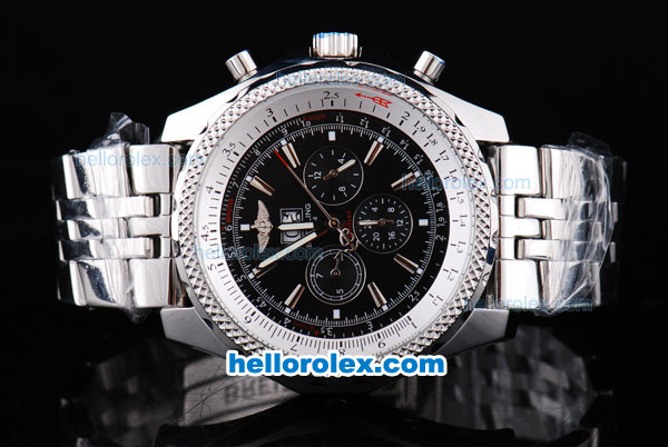 Breitling for Bentley Big Date Automatic Silver Case with Black Dial and SS Strap - Click Image to Close