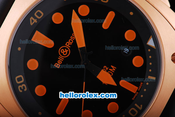 Bell & Ross BR 02 Instrument Diver Asia ETA 2892 Automatic Movement with Black Dial-Rubber Strap and Orange Marking Gold Case - Click Image to Close